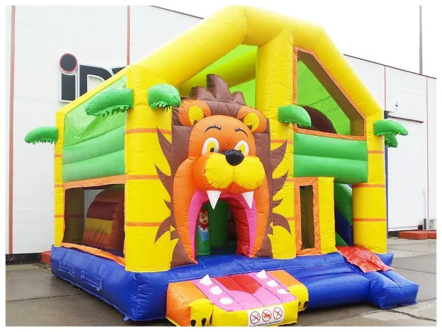 XXL-Hüpfburg Big-Lion mit Löwe, Dach und Rutsche