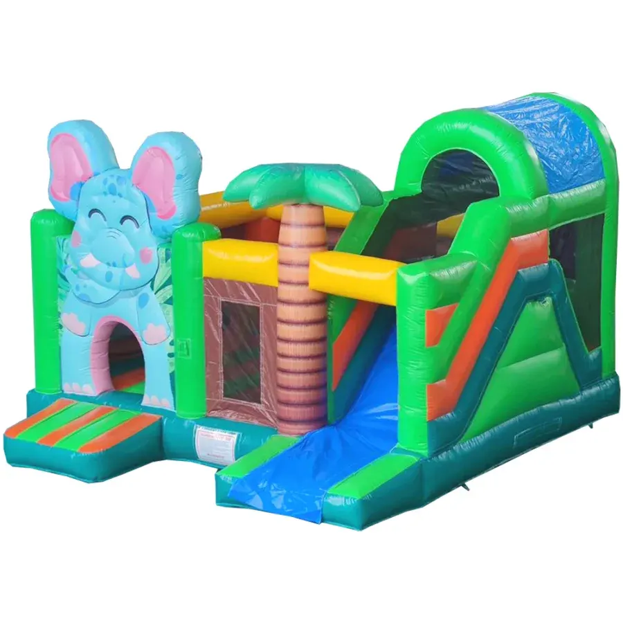 Elefant von der Seite mit grüner Rutsche