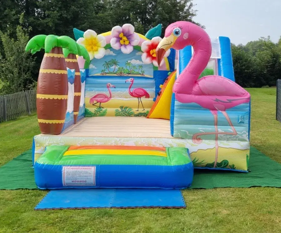 Hüpfburg Strandparty mit Flamingo, Palmen und Rutsche